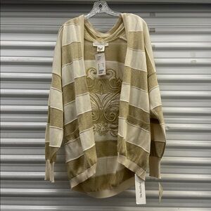 Escada Shimmering Striped Beige and Gold Cardigan - Like New Size 12 $850